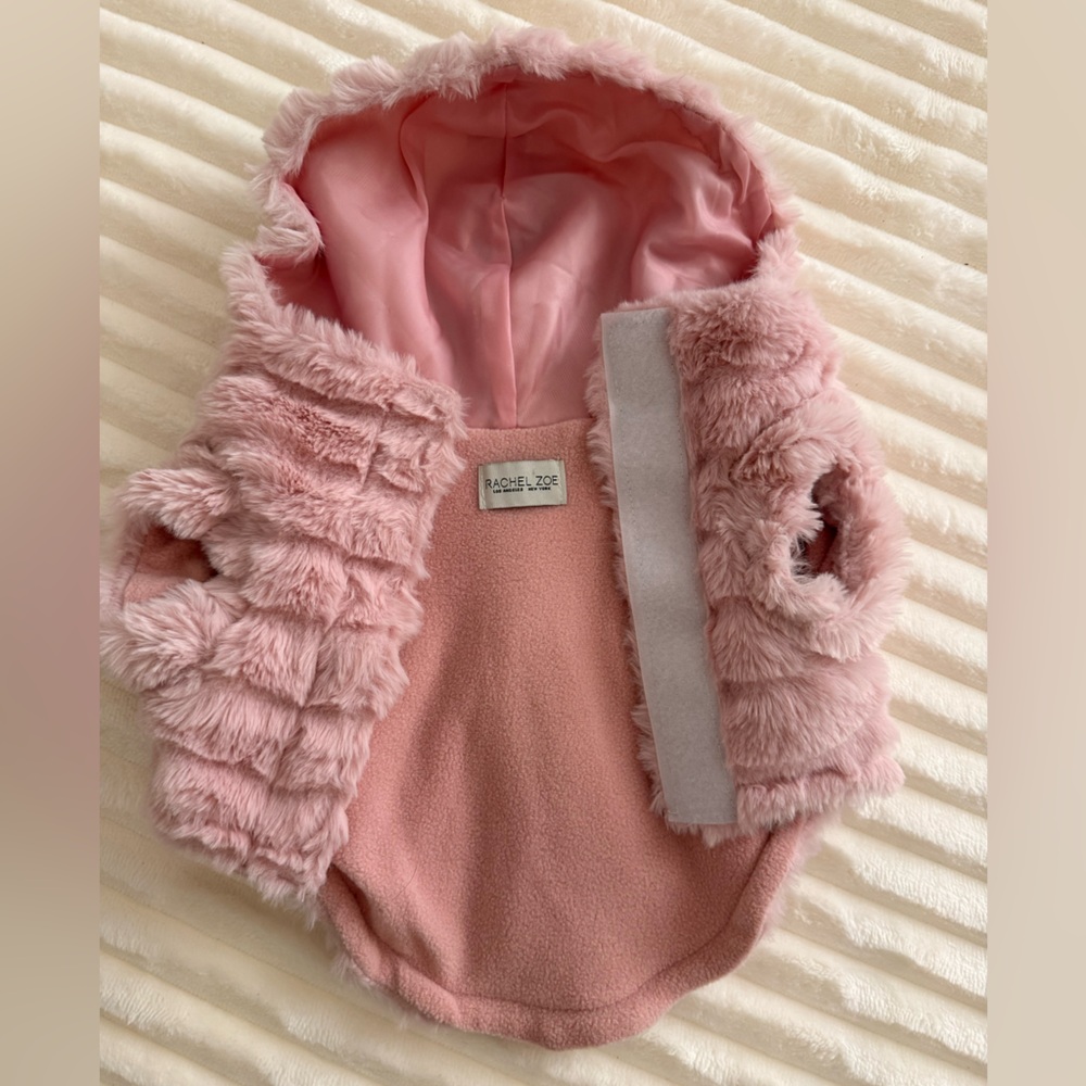 Rachel Zoe Pink Faux Fur Hooded Dog Coat
